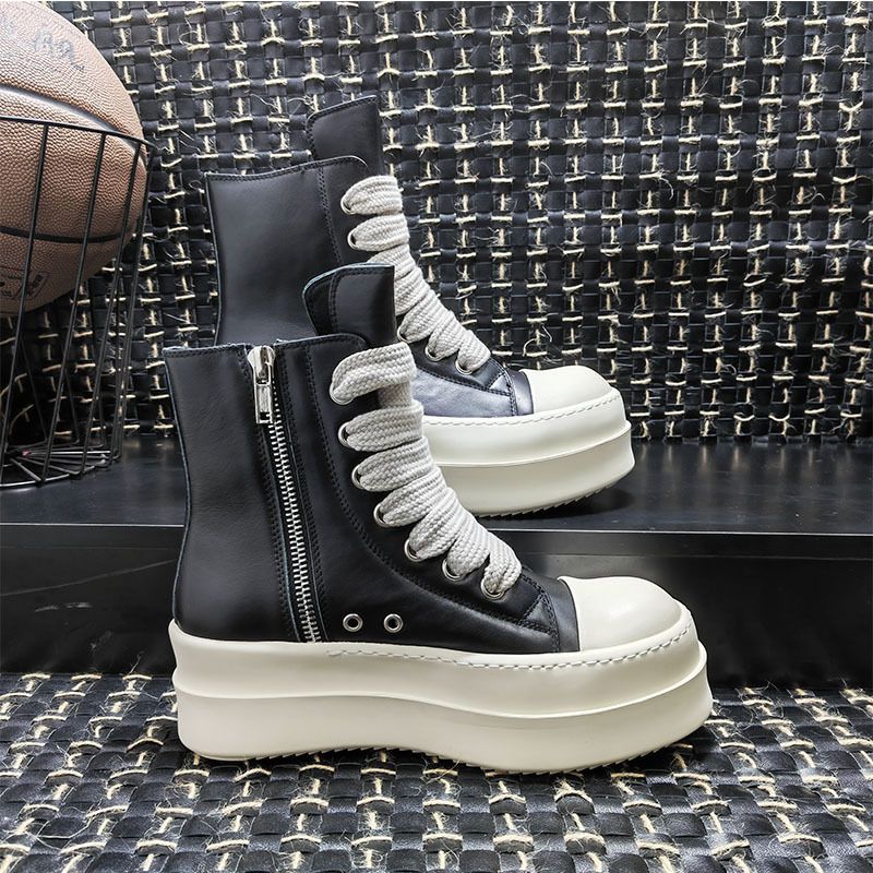 RO Nuovo impermeabile piattaforma uomo e donna suola spessa alto con pelle di mucca rialzata casual Matsuke scarpe 7 cm di larghezza_voghion.com