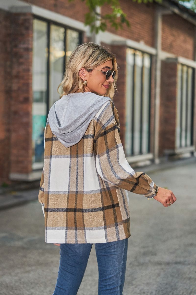 Camicia da donna in tartan con cappuccio alla moda per abbigliamento da donna_voghion.com