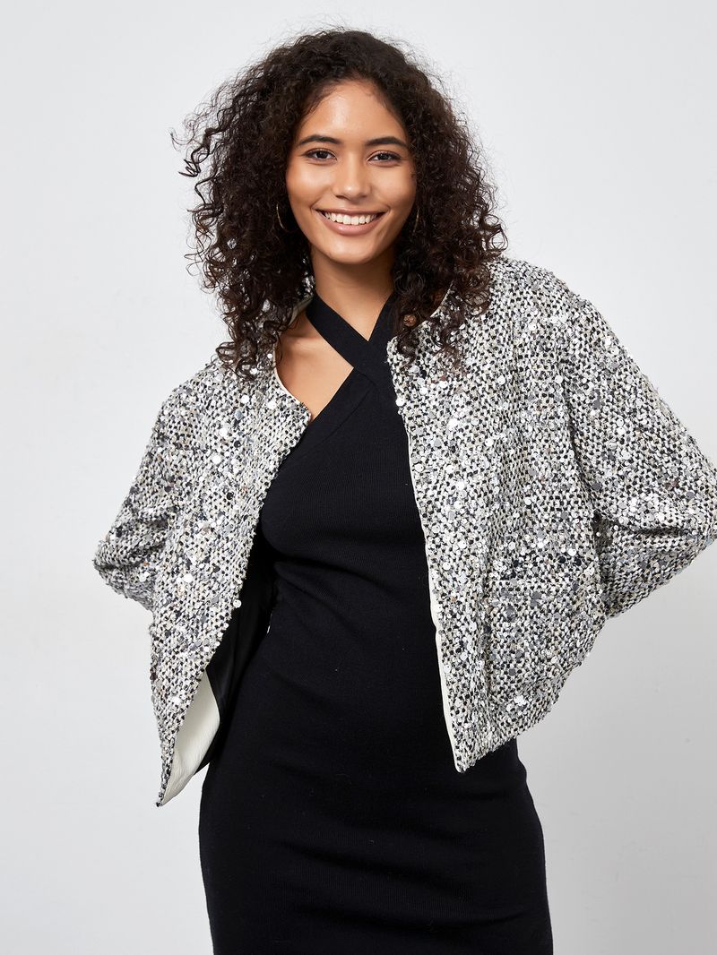 Women's Fashion Sequin Autumn Winter New Socialite Style Round Neck Long Sleeve Jacket_voghion.com