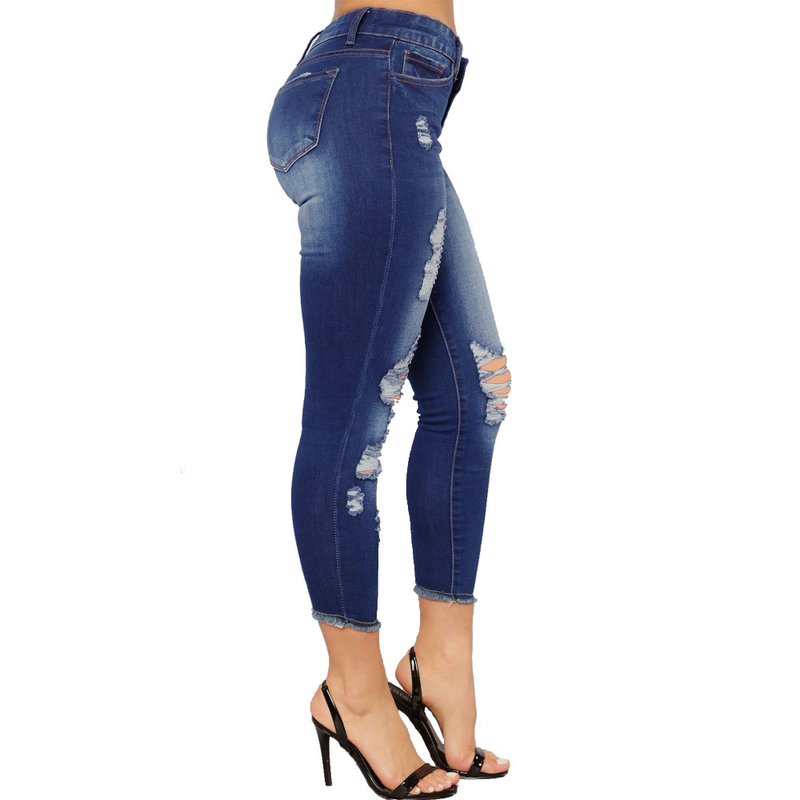 Dameklær Ny stil Ripped Denim Tight Women’s Wide Leg Style Nine Point Pants_voghion.com