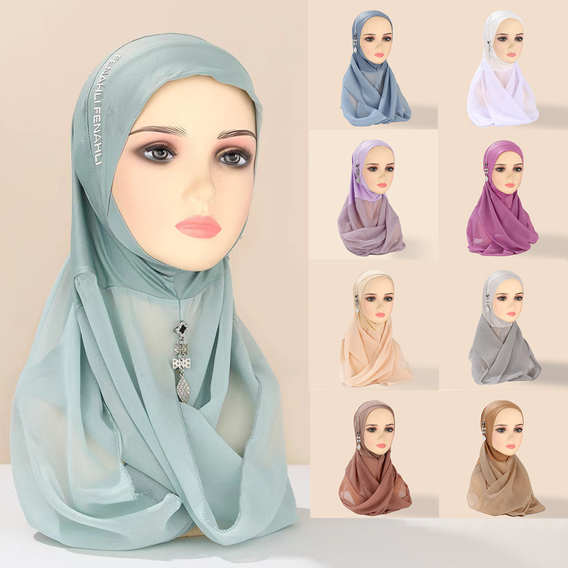 Vrouwen Hijab hoofdband chiffon split hanger accessoires sjaal effen kleur etnische dames sjaal_voghion.com