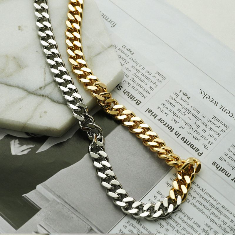 Collana con catena cubana bicolore alla moda, ciondolo di lusso leggero di design placcato oro rame_voghion.com