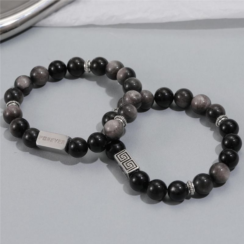 Bransoletka z koralików ze srebra dla chłopców i dziewcząt, litery ze stali tytanowej FOREVER Forever Accessories Couple Jewelry Bracelet_voghion.com