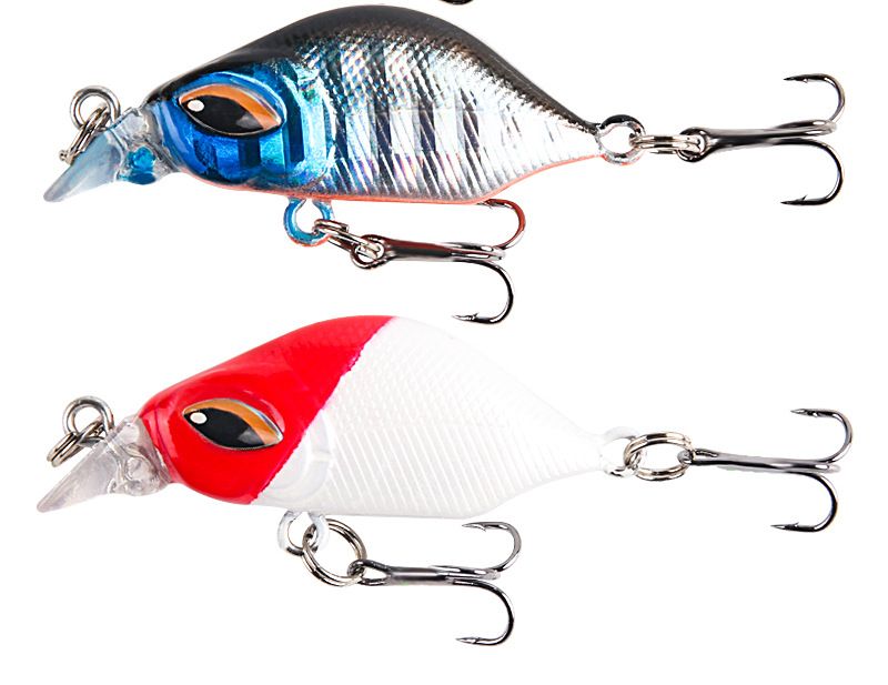 Cebo duro de plástico ABS, 10 colores, se hunde, minimicroobjeto, pequeño, gordo, pececillo, 4,4 cm, 3,5 g, reforzado, con tres anzuelos._voghion.com