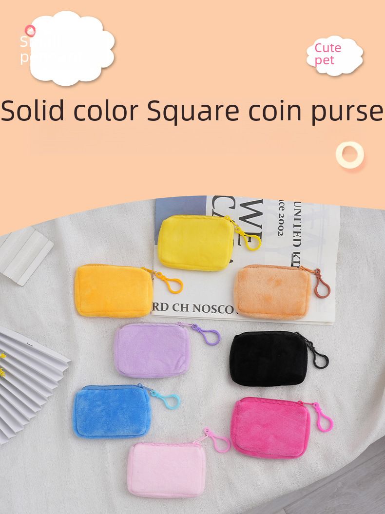 Bolsa de moedas quadrada de cor sólida, cor doce, pelúcia pequena, mochila escolar, bolsa de fone de ouvido, simples, fofa, mochila de moedas_voghion.com