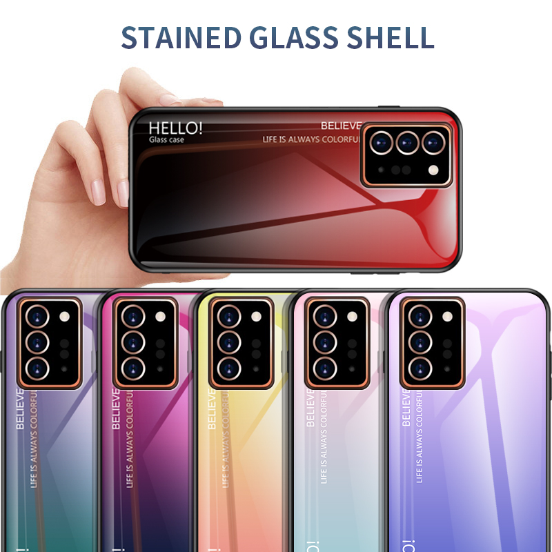 Samsung Galaxy Note 20 Ultra KılıfDegrade Temperli Cam ArkaHibrit İnce Darbeye Dayanıklı Kapak Kılıfı_voghion.com