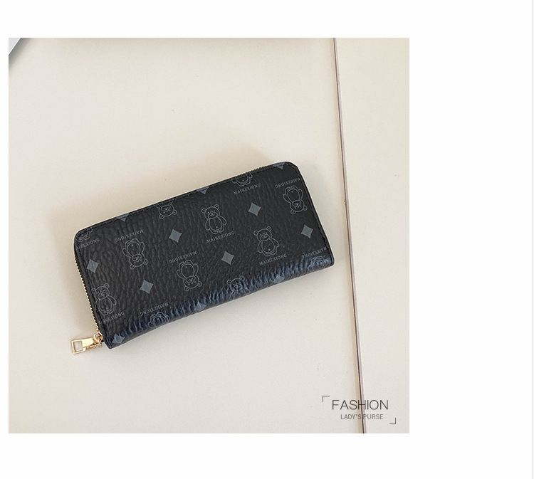 DamentaschenDamen-Geldbörse im neuen Stil mit Bären-Print, Einzelreißverschluss, mehrere Kartenfächer, tragbare Reisemode-Handytasche_voghion.com