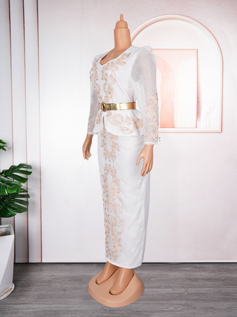Vestido feminino plus size novo, luxuoso, com decote em V, lantejoulas e miçangas_voghion.com