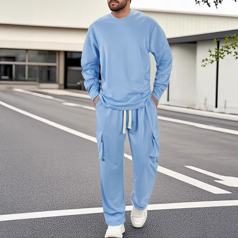 Sweat-shirt à manches longues et col rond pour homme, style européen et américain, collection automne 2025, pantalon de sport décontracté, costume deux pièces pour homme_voghion.com
