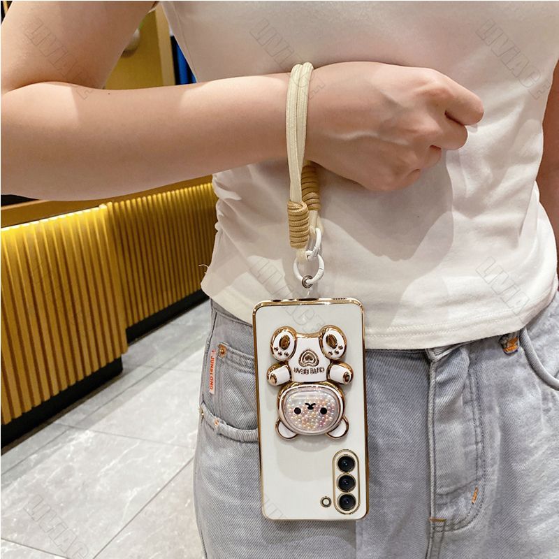 s 21 22 Cute Bear Wrist Strap Phone Holder Case For Samsung Galaxy S20 S24 S22 S23 S21 S10 Note 10 20 Plus Ultra Fe_voghion.com