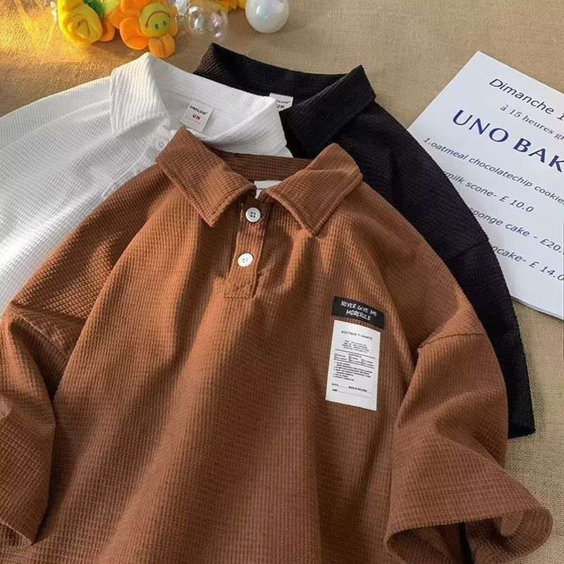 Summer Couple's Short Sleeved Polo Shirt With Men's Raglan Sleeves, Casual Breathable T-Shirt, Contrasting Color Collar,_voghion.com