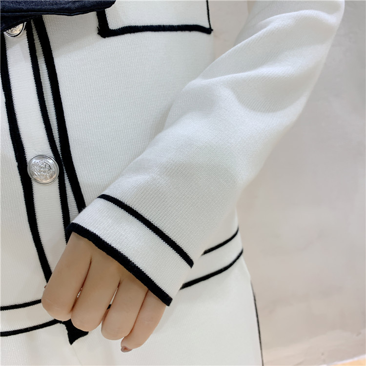 Women's fashion professional suit age-reducing temperament knit cardigan style wide leg pants two-piece set_voghion.com