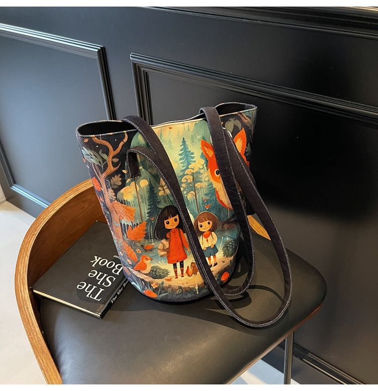 Borsa a secchiello da donna con stampa leopardata, illustrazione, borsa a secchiello con giunzioni, grande capacità, design alla moda, borsa a tracolla da donna_voghion.com