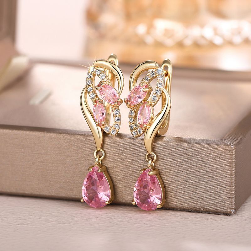 Boucles d'oreilles Cao Shitemu en forme de goutte d'eau rose avec pierre de naissance, de luxe, légères et de haute qualité, design_voghion.com