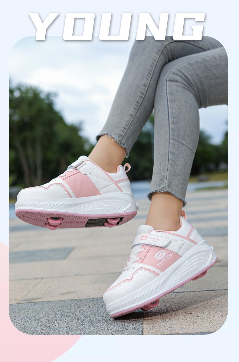 Heelys Kinderschoenen Vierwieler Studentenversie Sportschoenen Dubbele Rij Goedkope Heren- en Damesschaatsen Vliegende Schoenen Met Wielen Kinderschoenen_voghion.com