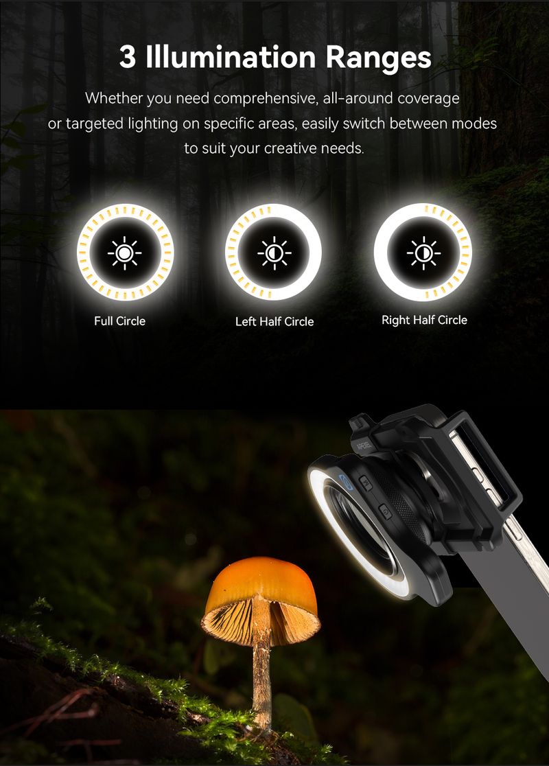 37mm 52mm Thread Fill Light, Camera Lens Ring With High Power+45 Light Modes For APEXEL Ro Lenses_voghion.com