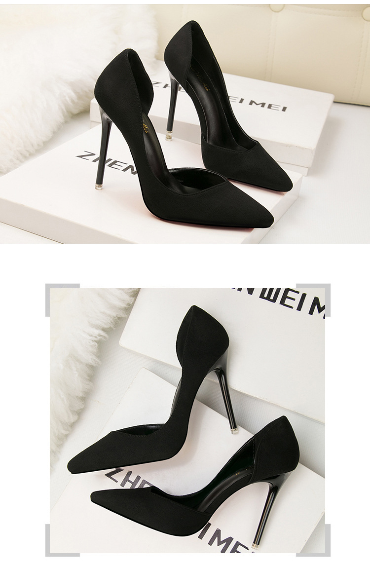 8915-3 Korean version fashionable and minimalist slim high heeled suede for slimming effect, shallow mouthed pointed_voghion.com