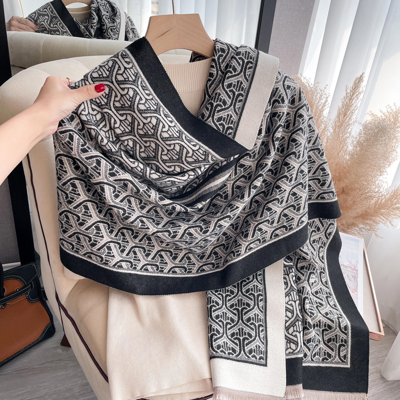 Sciarpa coreana autunnali e invernali nuova geometrica calda, collo studentesco spesso in cashmere a doppia faccia_voghion.com