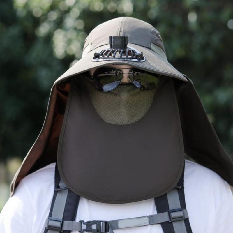 Cappello da pescatore alla moda da uomo, con cappuccio e ventola di raffreddamento, protezione completa, parasole, campeggio, anti-UV, traspirante, a tesa larga, per esterni_voghion.com