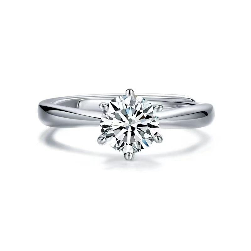 Anello in argento con diamanti simulati e moissanite esagonale da un carato S Live, intarsiato con diamanti per matrimonio_voghion.com