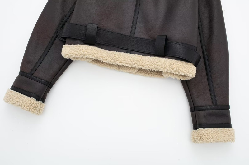 Women's New Double-sided Short Jacket Winter Motorcycle Style Fur One-piece Warm Jacket_voghion.com