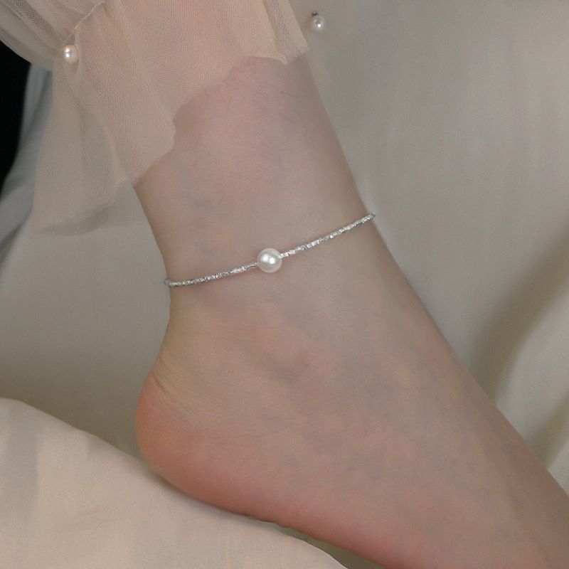 Cavigliera scintillante di lusso leggero di alta qualità con perle d'argento rotte per donne 2024, nuovo stile_voghion.com