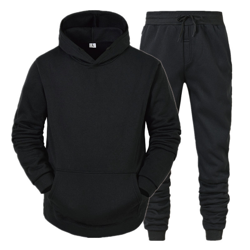 Straight Hoodie Smooth Plate Solid Color Sweater Sport 2 Piece Set Autumn And Winter Fleece_voghion.com