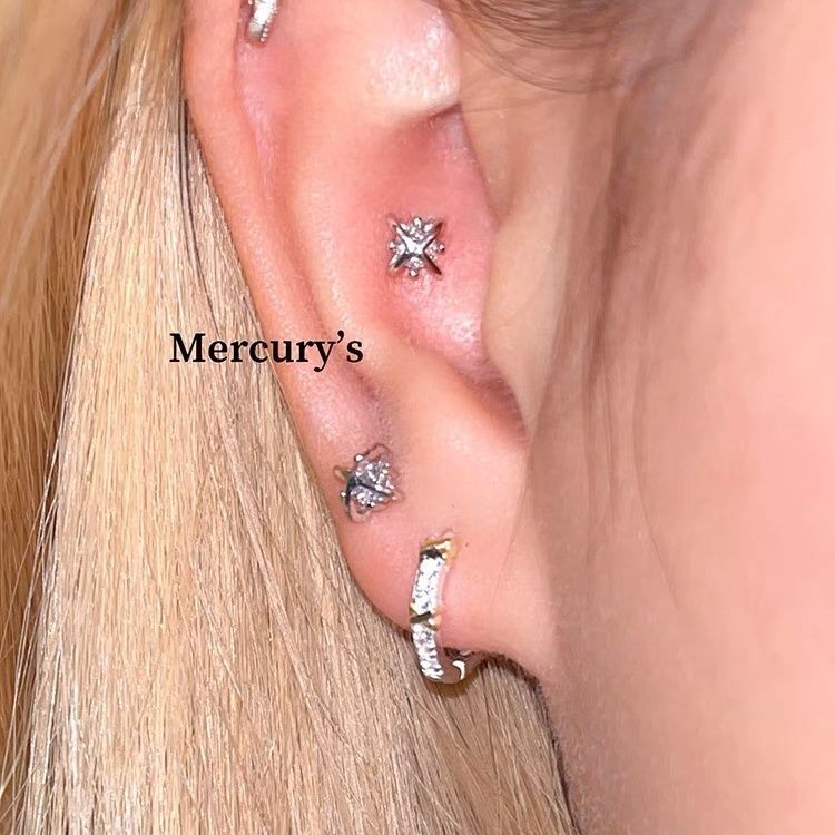 Pink Daily Diamond-studded Cross Planet S Pure Silver Screw Bone Ear Piercing Helix Stud Super Sparkling_voghion.com