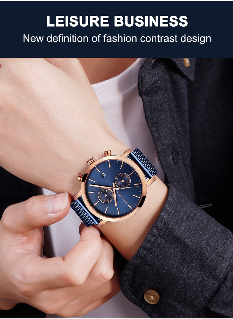 Men's Stainless Steel Waterproof Quartz Watch With Date Function, 44.5mm Round Dial, Mineral Glass, Casual & Business Style_voghion.com