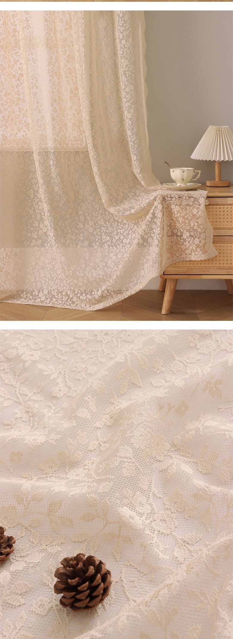 Lace Sheer Curtains For Living Room - Boho Floral Embroidery Voile Drapes, Sun Filtering Lightweight Window Treatment For Bedroom/Patio, 130cm Width_voghion.com