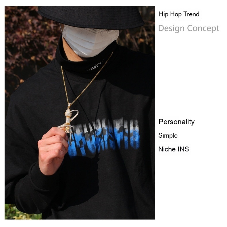 Hip Hop New Torch Commemorative Pendant with Full Diamond Zircon Necklace, Unisex Personalized Trendy Accessories_voghion.com