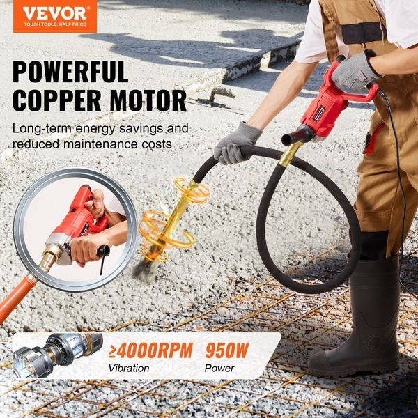 Handheld Concrete Vibrator, 950W Electric Vibrator 13000 VPM, Electric Concrete Vibrating Tool With 6.6ft / 2m Shaft Rod, Portable Pencil Cement Vi_voghion.com
