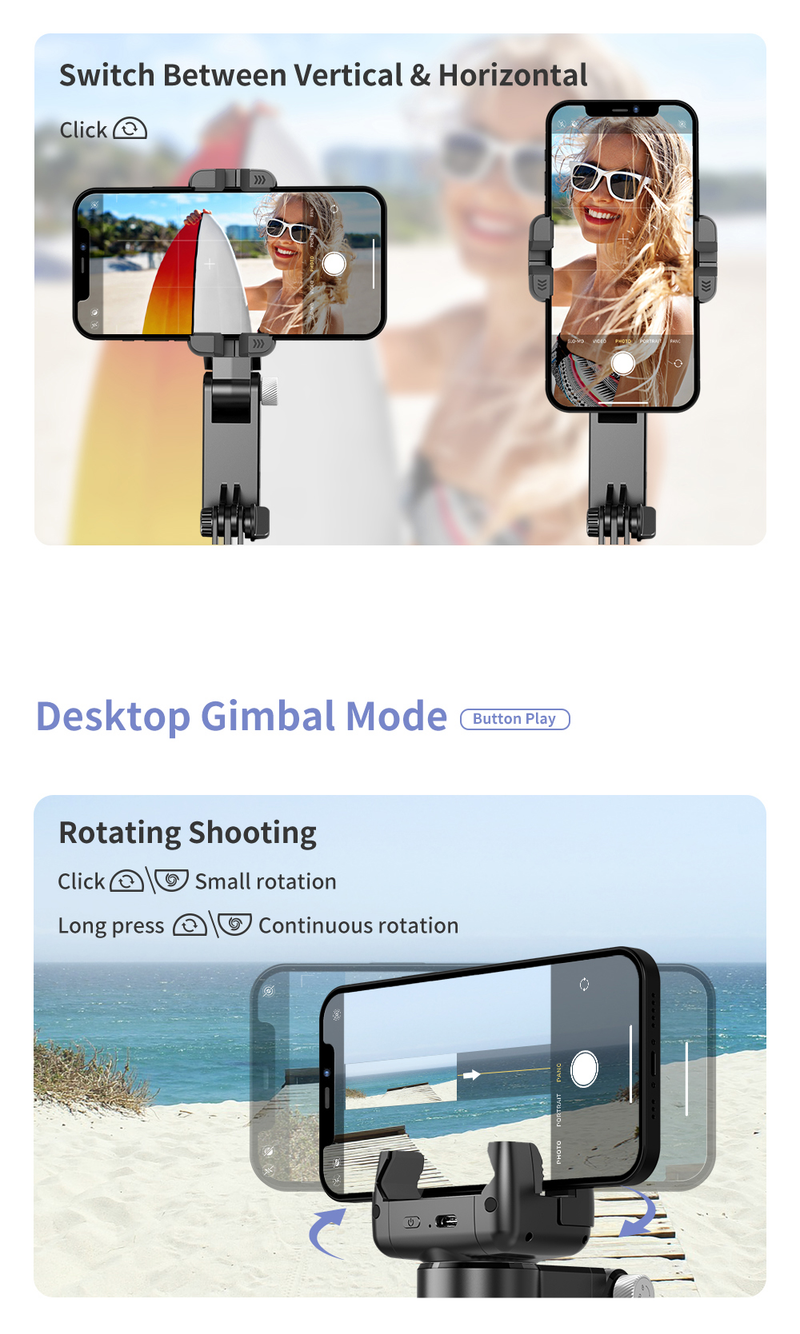 Estabilizador de articulación universal para smartphone, trípode selfie de 2 ejes, con seguimiento facial, rotación de 360°, puerto 4 en 1_voghion.com