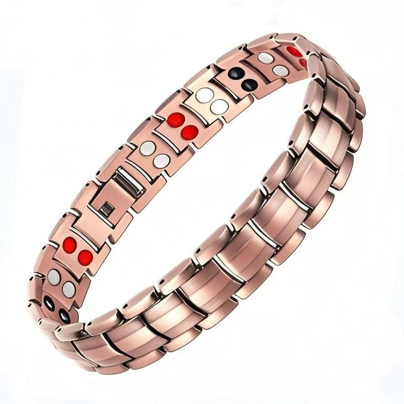 Braccialetti con ciondoli in metallo rosso antico in rame con magnete, bracciale da uomo retrò con fila larga e magnete completo, bracciale regolabile per coppie_voghion.com