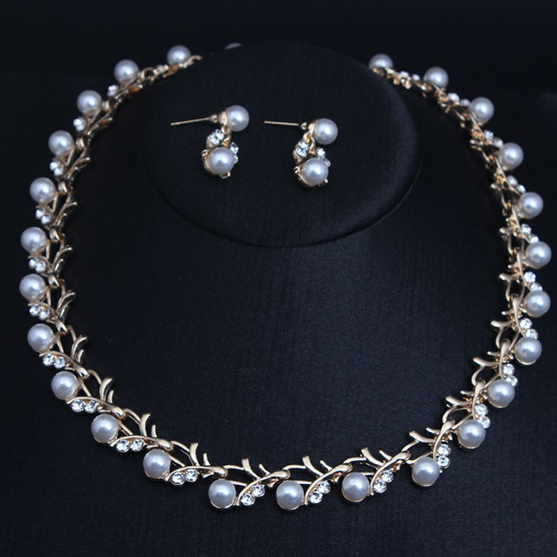 Koreanische version einfache perlen strass halskette ohrring set, modische vielseitig, kleine und frische schlüsselbein kurz_voghion.com