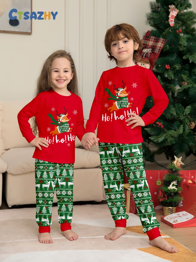Cozy Christmas Family Pajama Set – Deer & Alphabet Print Matching Sleepwear For Parents, Kids & Pets (S-4XL, 6M-14Y, Dog S-XL)_voghion.com
