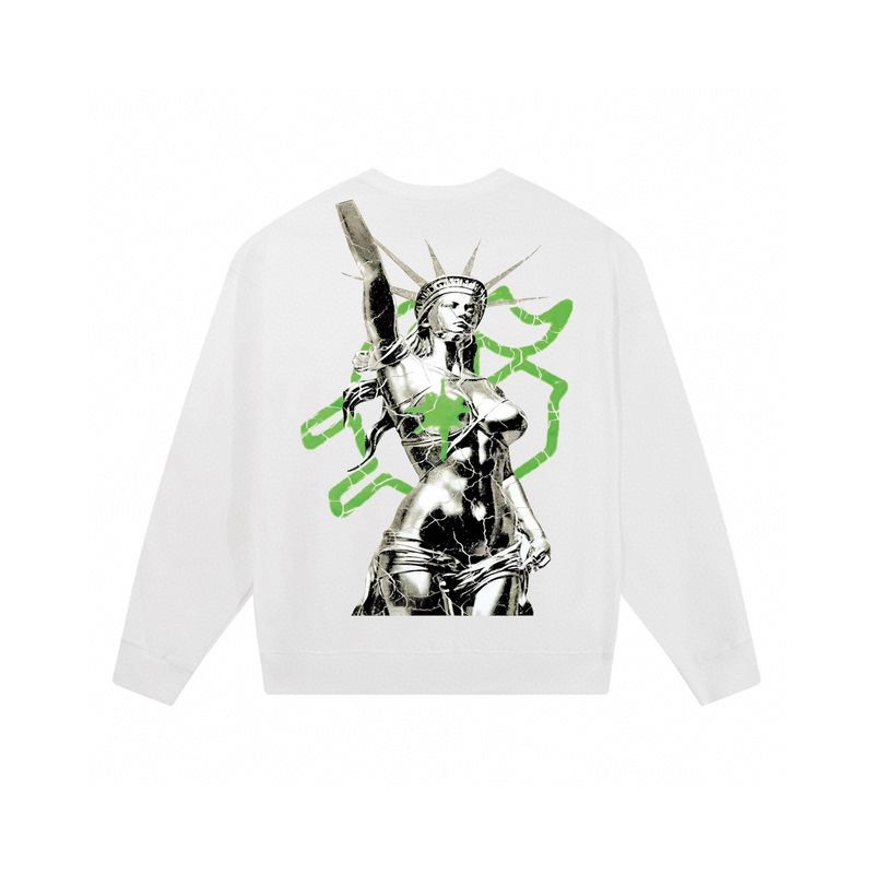 Felpa girocollo unisex in cotone con stampa Statua della Libertà di Godspeed Brand, manica lunga, alla moda, stile hip hop high street_voghion.com