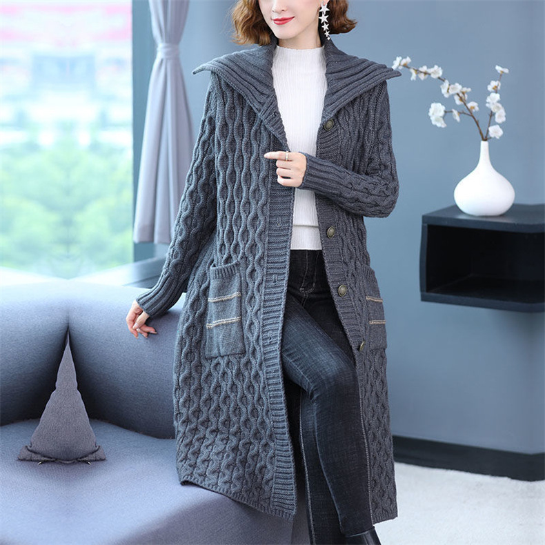 Winter Clothes Women Solid Single Breasted Long Sleeved Coat Knitted Cardigan Oversized Cardigan Thick Sweaters for_voghion.com