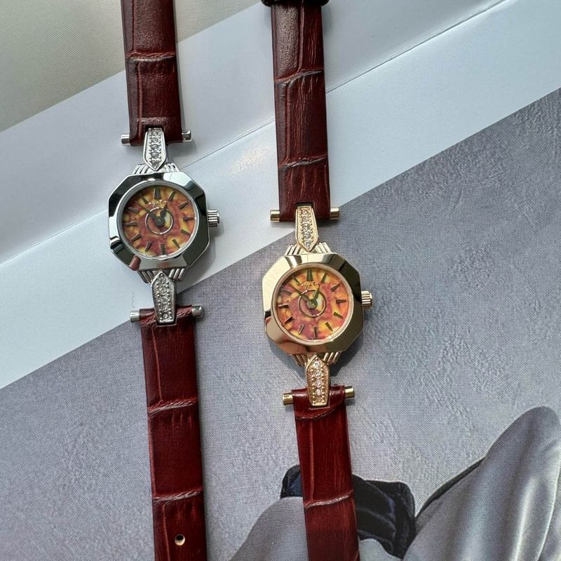 Orologio da polso da donna color noce, edizione limitata estiva 2025, al quarzo con quadrante in madreperla e ambra lampeggiante_voghion.com