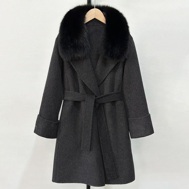 Fox Fur Hooded Coat – Reversible Cashmere Blend Oversized Trench For Petite Frames (65cm Length With Adjustable Belt For Effortless Volume Control)"_voghion.com