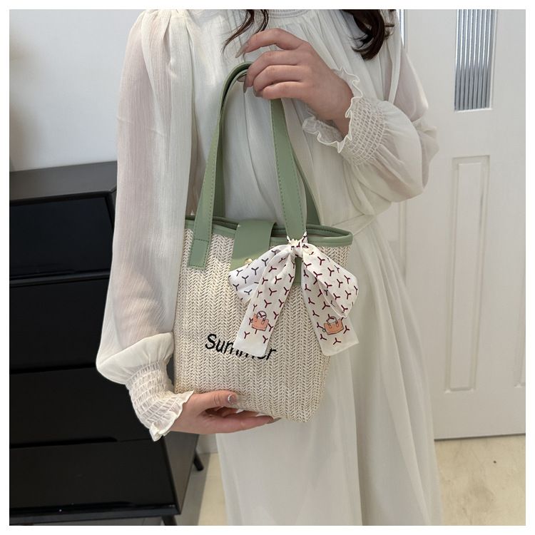 Borsa secchiello sciarpa personalizzata per ragazza, unica, tessuta 2024, nuova estate, fresca spiaggia Versatile_voghion.com