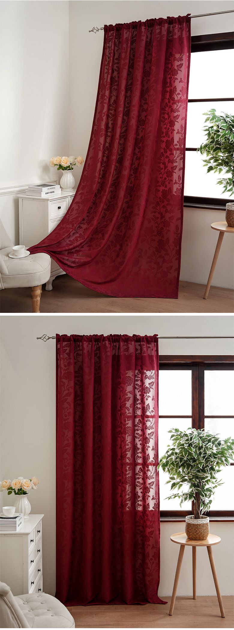 Bohemian Lace Sheer Curtains - Semi-See-Through Window Drapes For Living Room & Bedroom (Ready-Made, Light Filtering With Privacy, 52x84 Inches)_voghion.com
