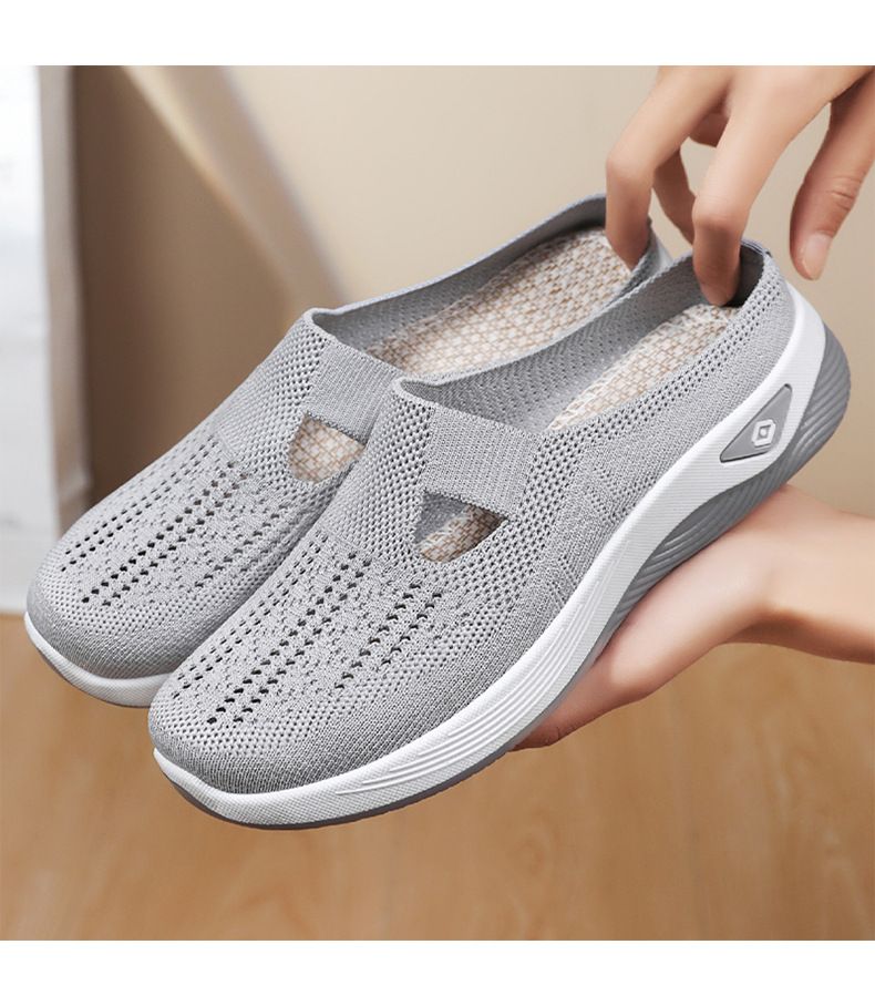 Damenschuhe Freizeitschuhe Atmungsaktive Bag Head Half Drag One Pedal Lazy Shoes Mesh Flying Woven Schuhe Weiche Sohle Einzelschuhe_voghion.com