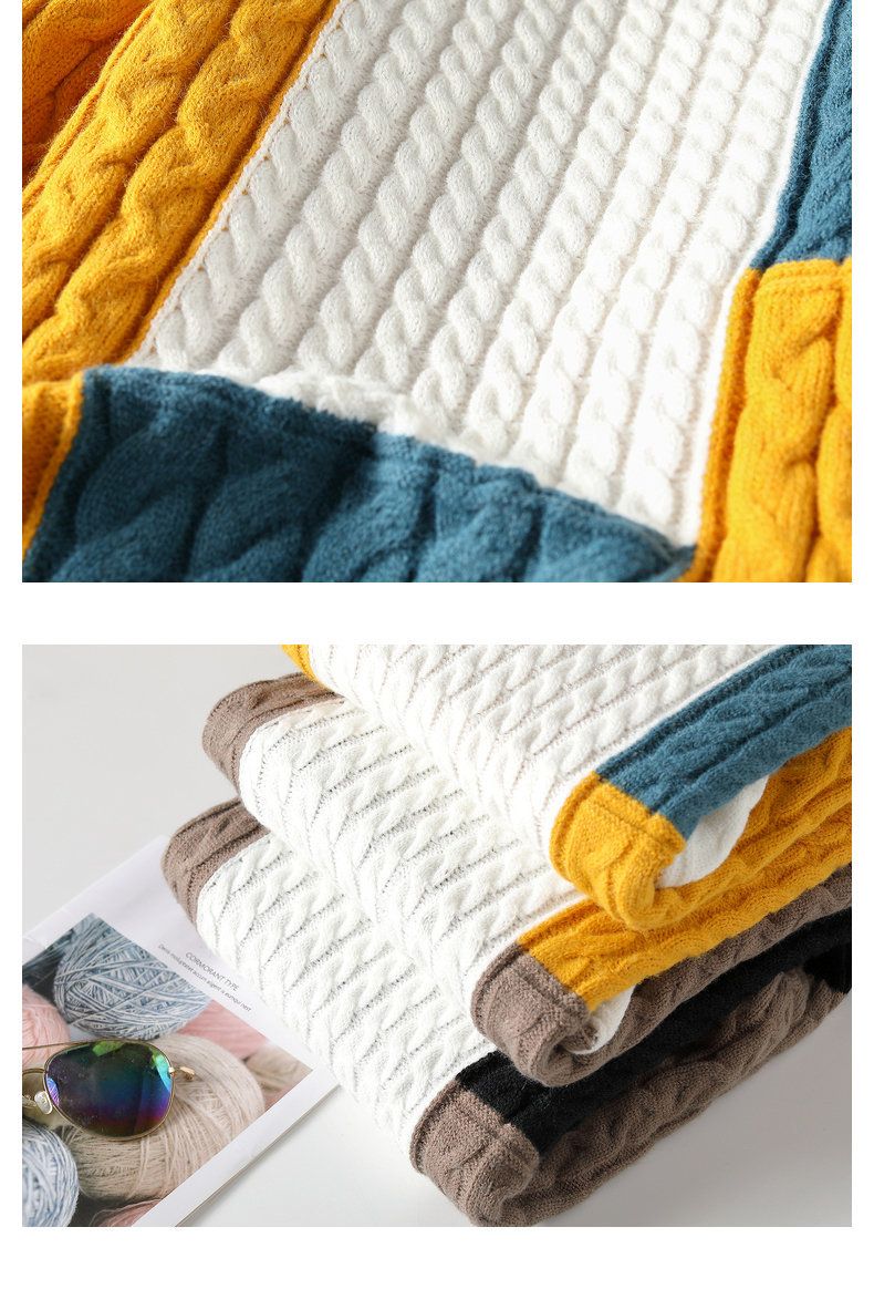 Herren-Rollkragenpullover, Strickpullover mit halboffenem Kragen, lässiger, lockerer Schnitt mit Emblem – Schwarz, Gelb, Blau (M–4XL)_voghion.com