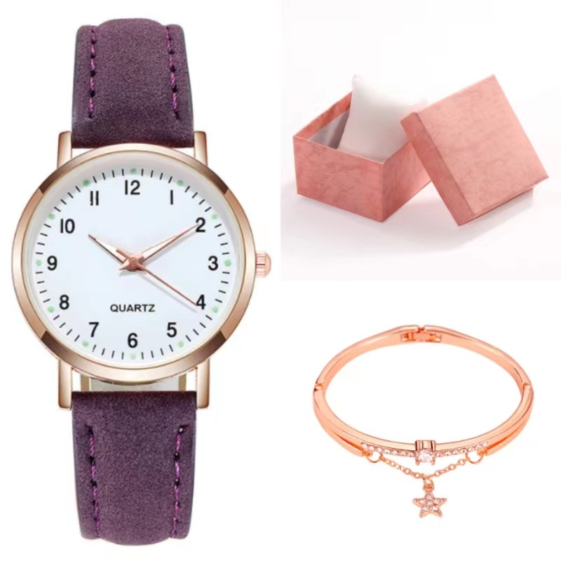 Zweiteilige einfache Damenuhr digitale Studentin leuchtende Uhr kleine frische gefrostete Leder lässige Damen Quarzuhr_voghion.com