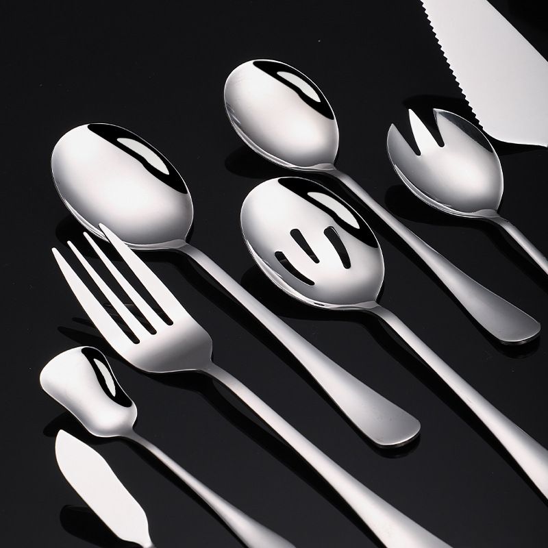 Stainless steel public spoon fork set for hotel banquets and parties, serving separate dishes, leaking cake spoons,_voghion.com