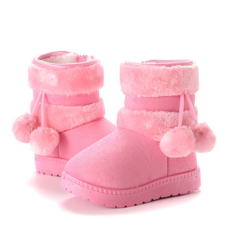 New Winter Furry Shoes Girls With Cute Hairball Baby Kids High Top Snow Boots Anti-proof Warmer School Children Fur Boot_voghion.com