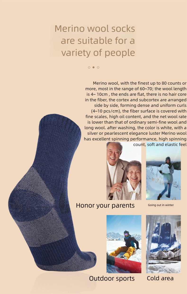 Merinowoll-Outdoor-Wandersocken für Herren, dick gefüttert, warm, für Skisport, Kaschmir, Bergsteigen, Schneesocken_voghion.com