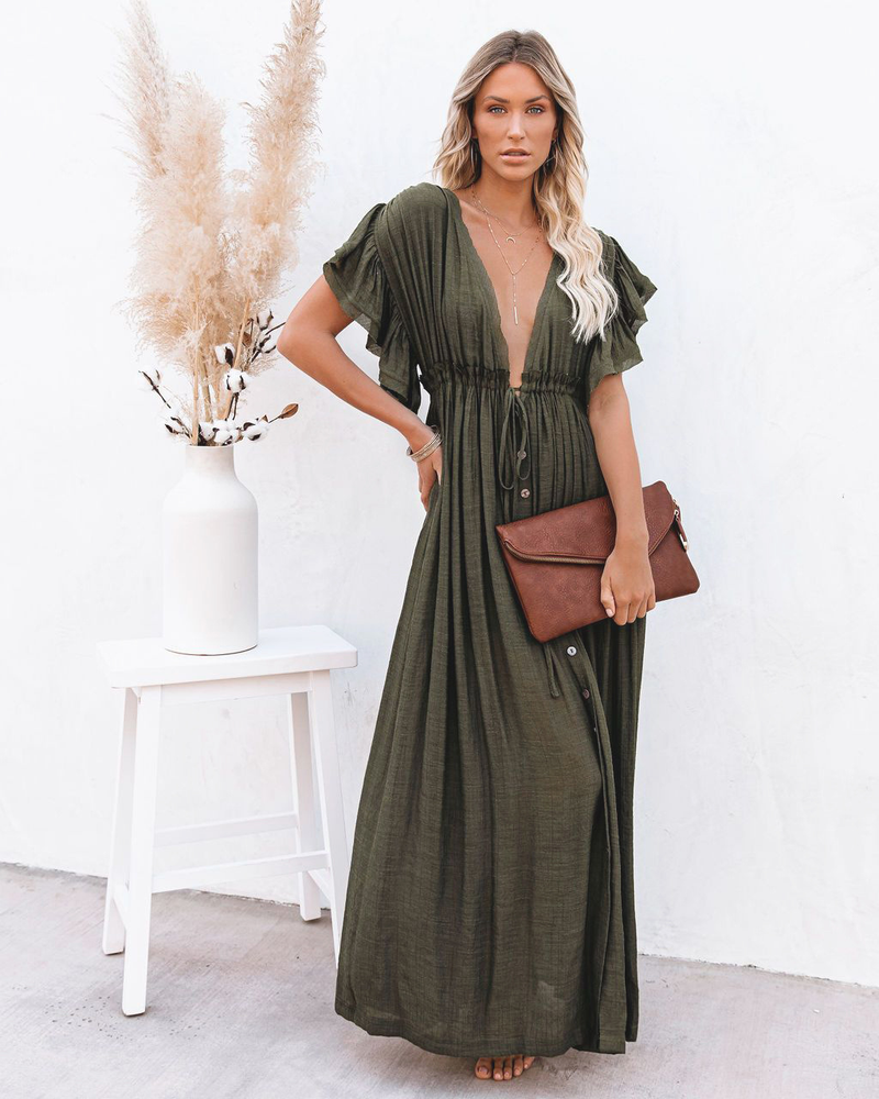 Boho Button Front Cover Up Dress With Belt - Beach Sun Protection Kimono Cardigan For Women_voghion.com