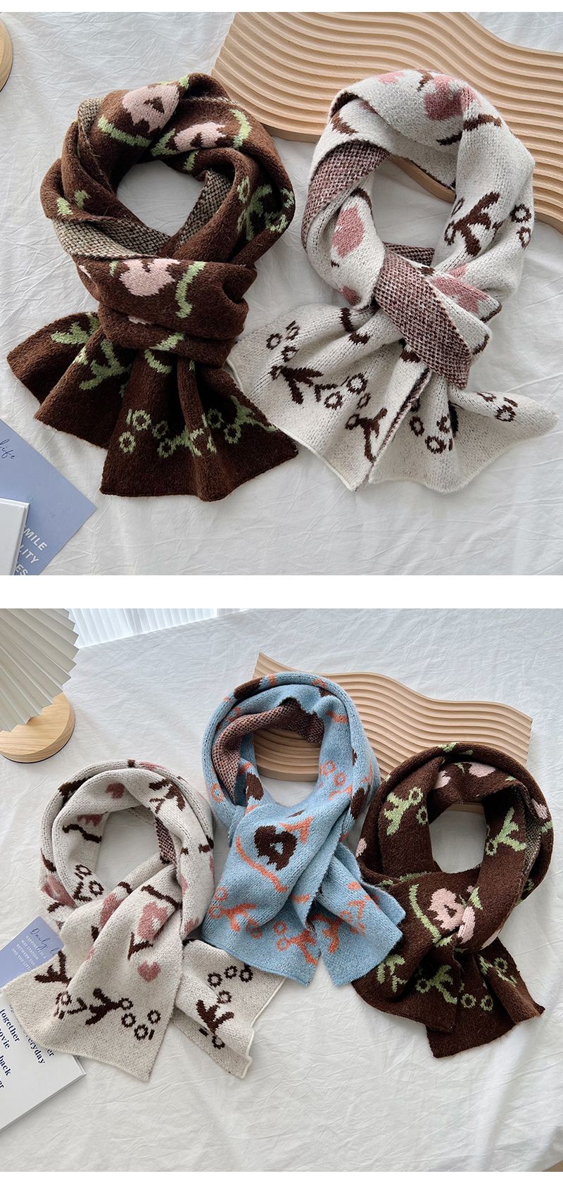 2024 Piccolo fiore lavorato a maglia stretto da donna autunno inverno edizione coreana versatile caldo e alla moda protezione per il collo_voghion.com